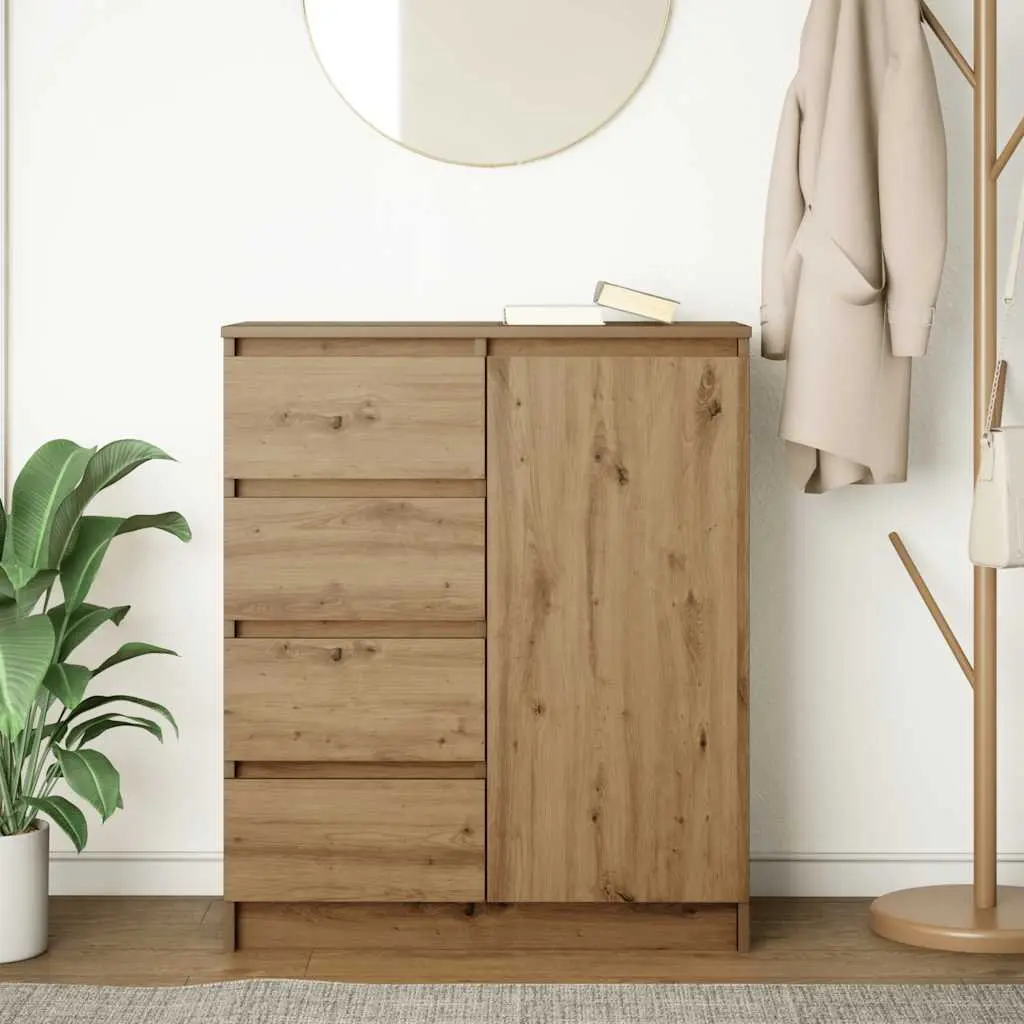 Sideboard with Drawers and Door Brown Engineered Wood Storage Cabinet 71W x 35D x 84H cm
