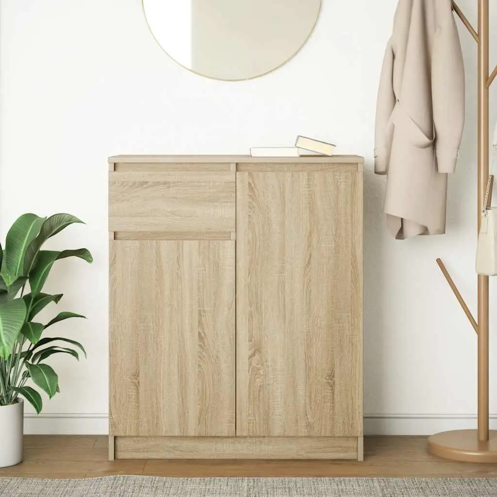 Sideboard Storage Cabinet with Drawer Brown Engineered Wood Living Room Buffet