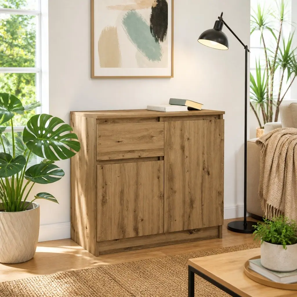 Sideboard with Drawer Brown Engineered Wood Storage Cabinet 71 x 35 x 65 cm
