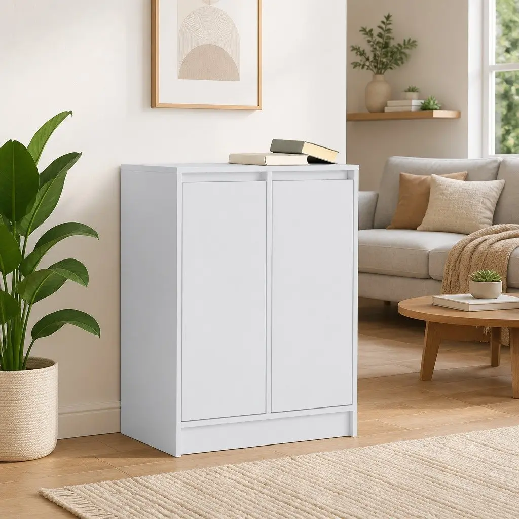 Sideboard Storage Cabinet White Engineered Wood 57L x 34W x 76H cm