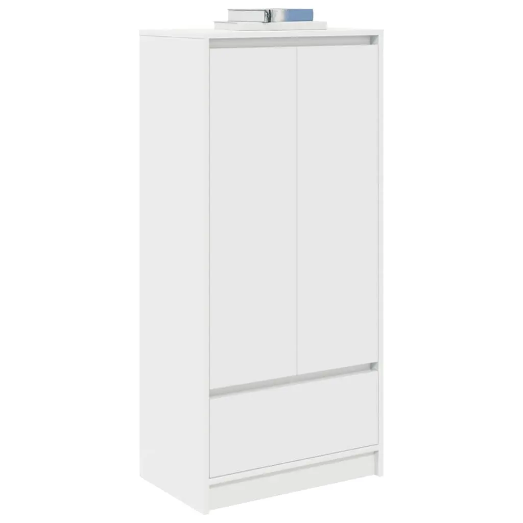 Storage Cabinet White Engineered Wood with Drawer 55.5 x 34 x 119.5 cm