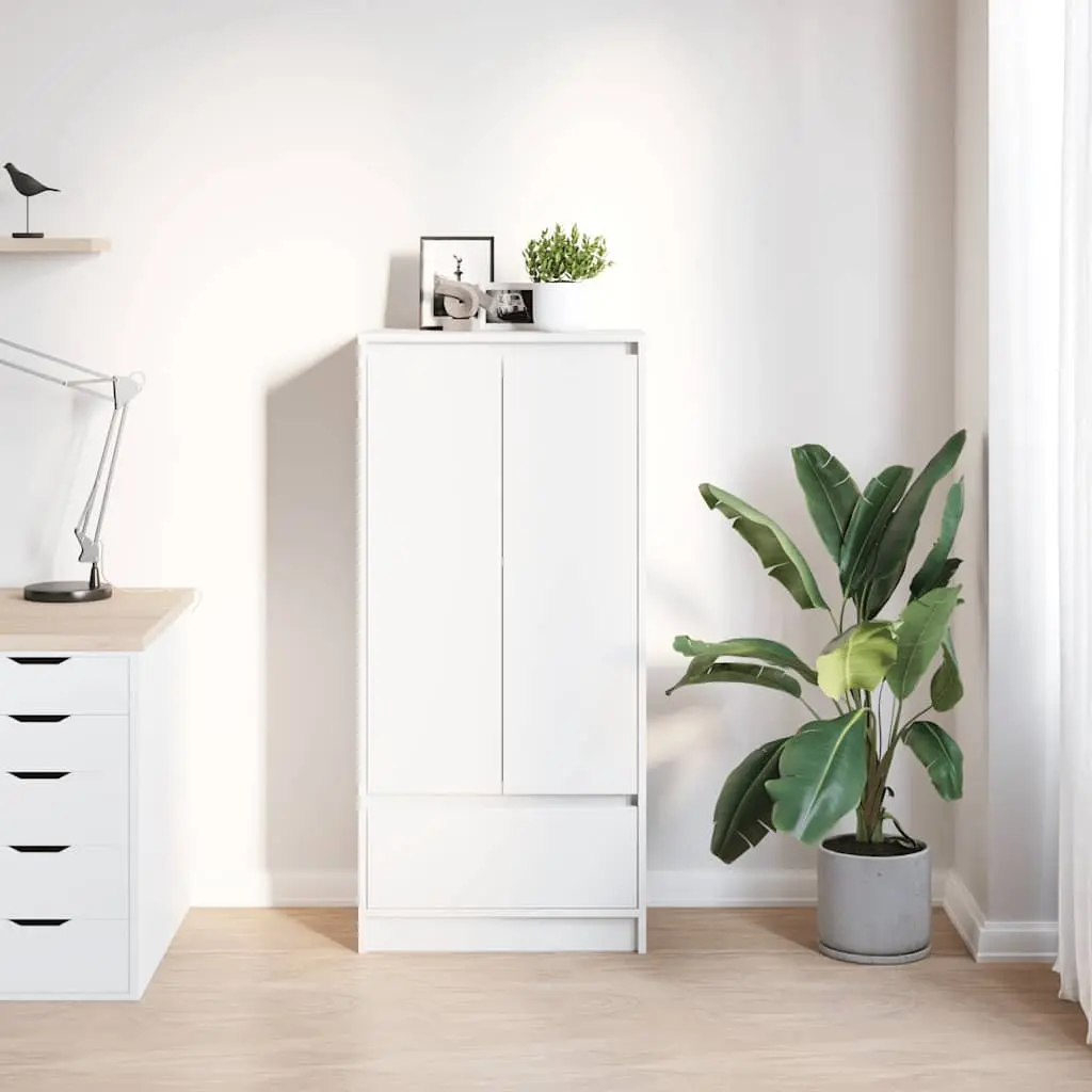 Storage Cabinet White Engineered Wood with Drawer 55.5 x 34 x 119.5 cm