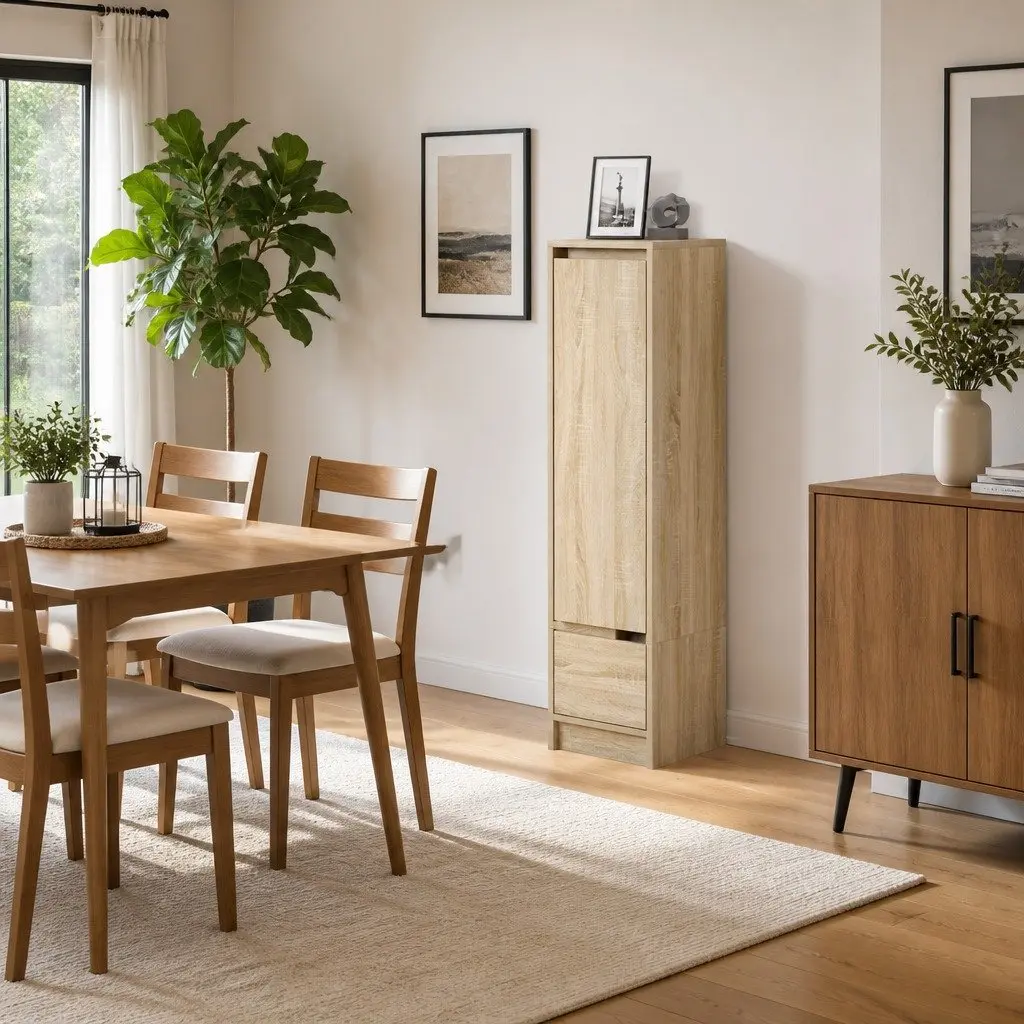 Highboard Storage Cabinet Brown Engineered Wood 29.5W x 34D x 119.5H cm
