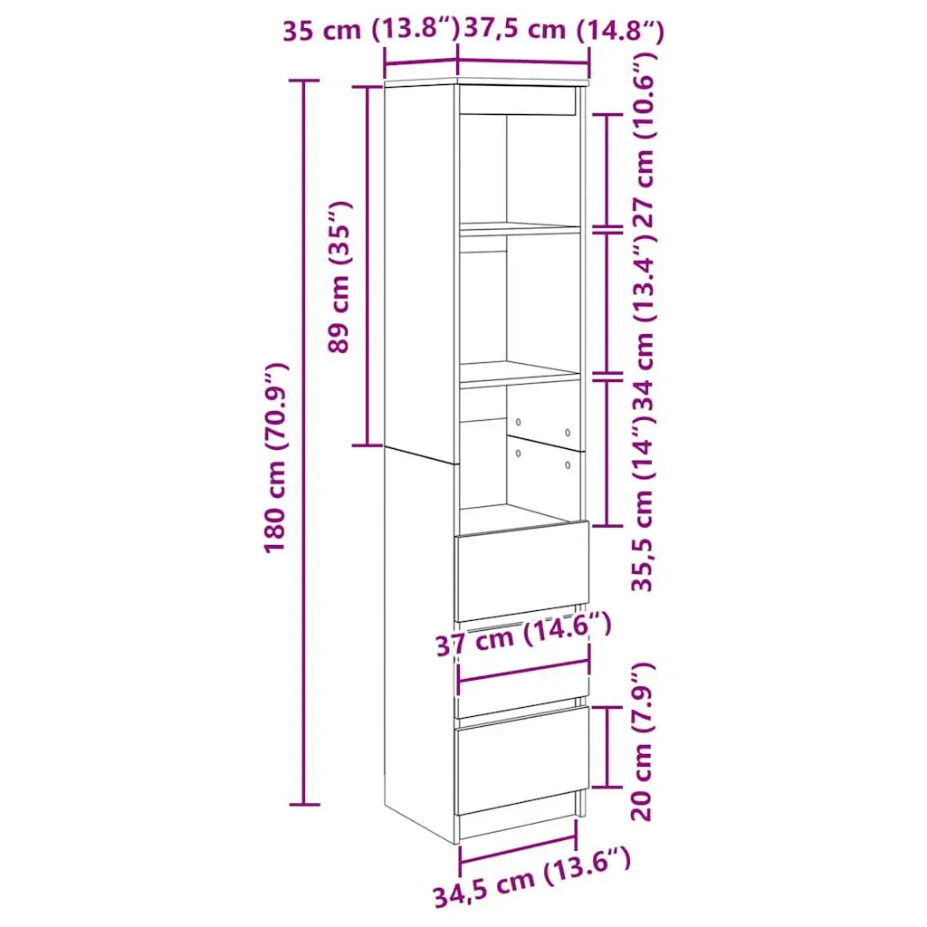 Engineered Wood Highboard Storage Cabinet Brown 180cm