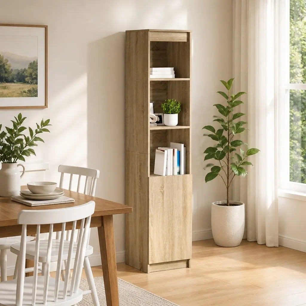 Highboard Storage Cabinet Brown Engineered Wood 37.5x35x180cm Sideboard Buffet