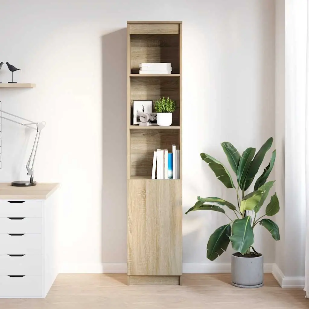 Highboard Storage Cabinet Brown Engineered Wood 37.5x35x180cm Sideboard Buffet