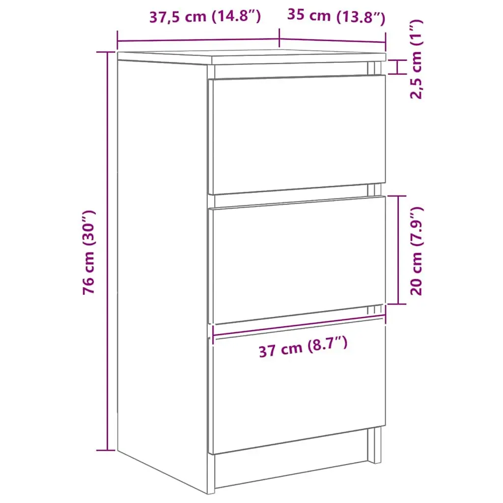 Sideboard White Engineered Wood 37.5x35x76cm Storage Cabinet Buffet Furniture