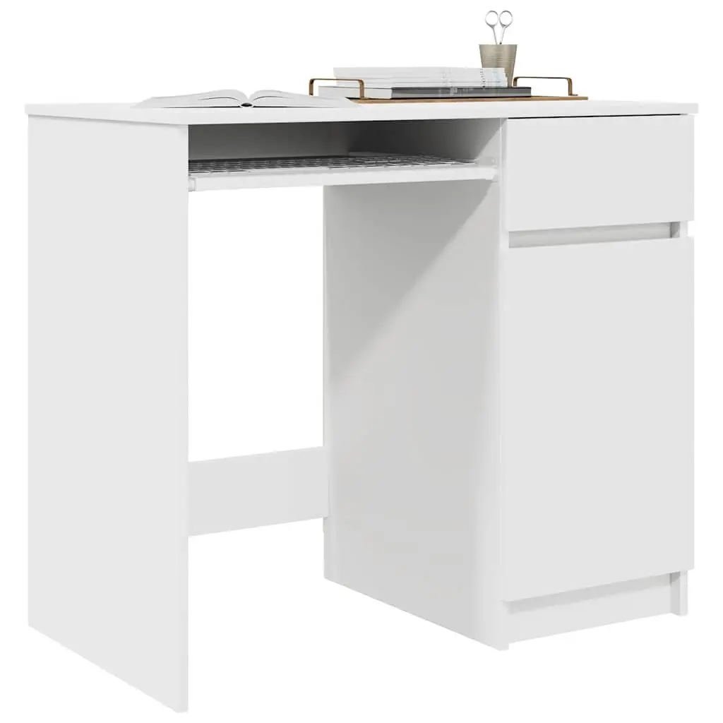 Office Desk with Storage Drawer and Shelf Engineered Wood White 86x49x76cm