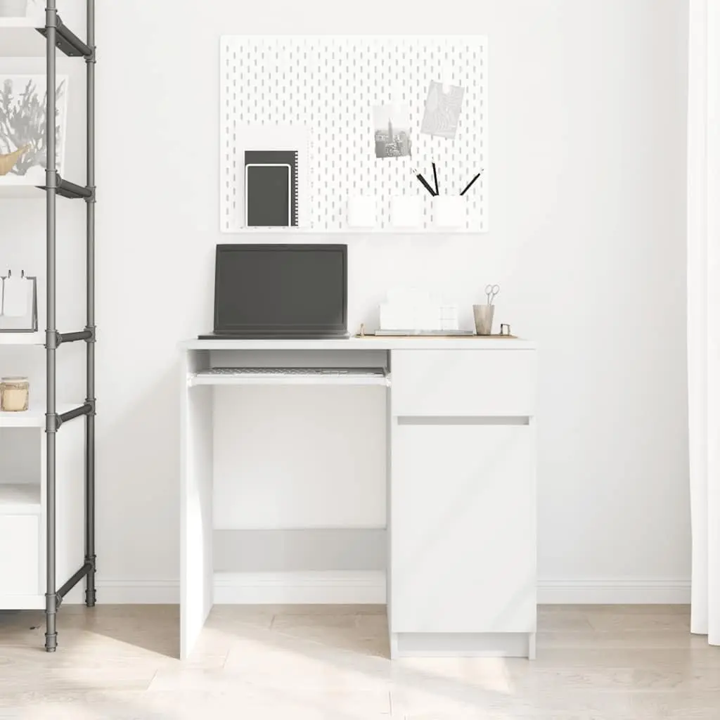 Office Desk with Storage Drawer and Shelf Engineered Wood White 86x49x76cm