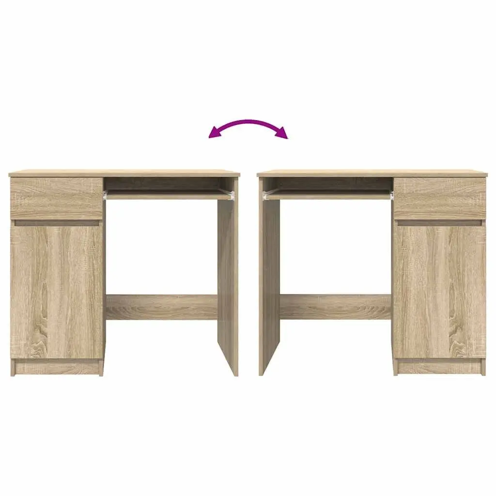 Engineered Wood Office Desk with Drawer Door Shelf Brown 86x49x76cm