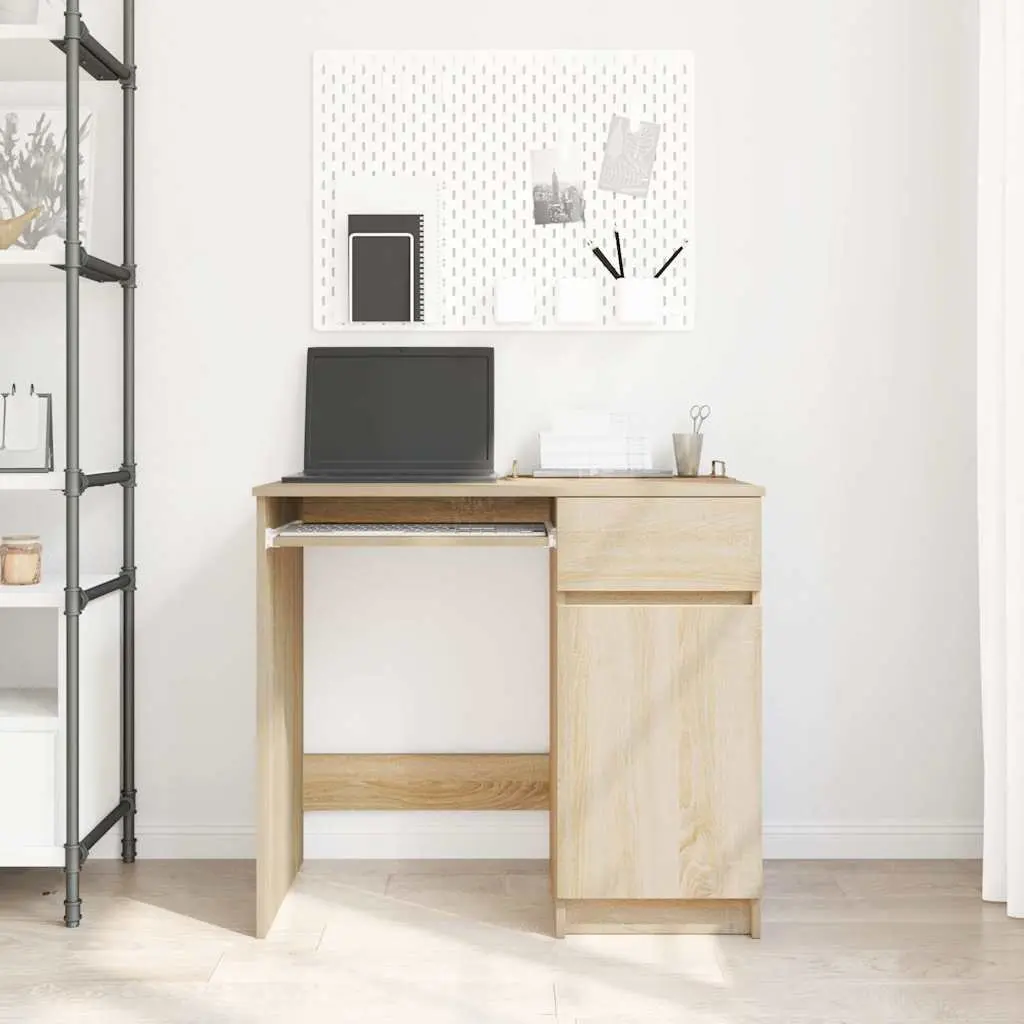 Engineered Wood Office Desk with Drawer Door Shelf Brown 86x49x76cm