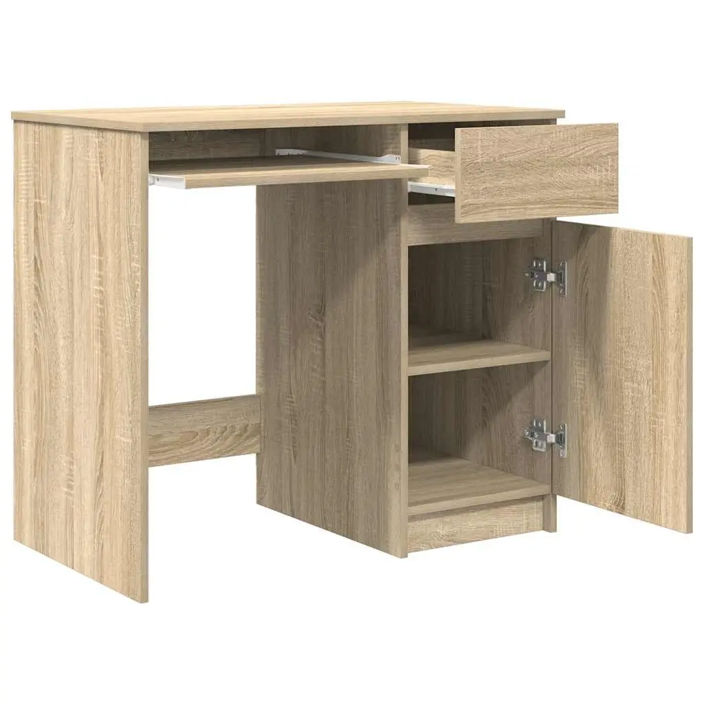 Engineered Wood Office Desk with Drawer Door Shelf Brown 86x49x76cm