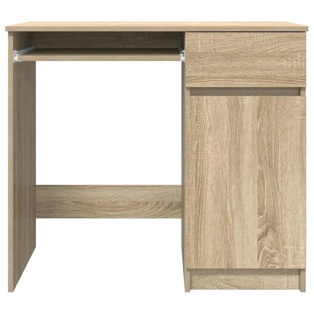 Engineered Wood Office Desk with Drawer Door Shelf Brown 86x49x76cm