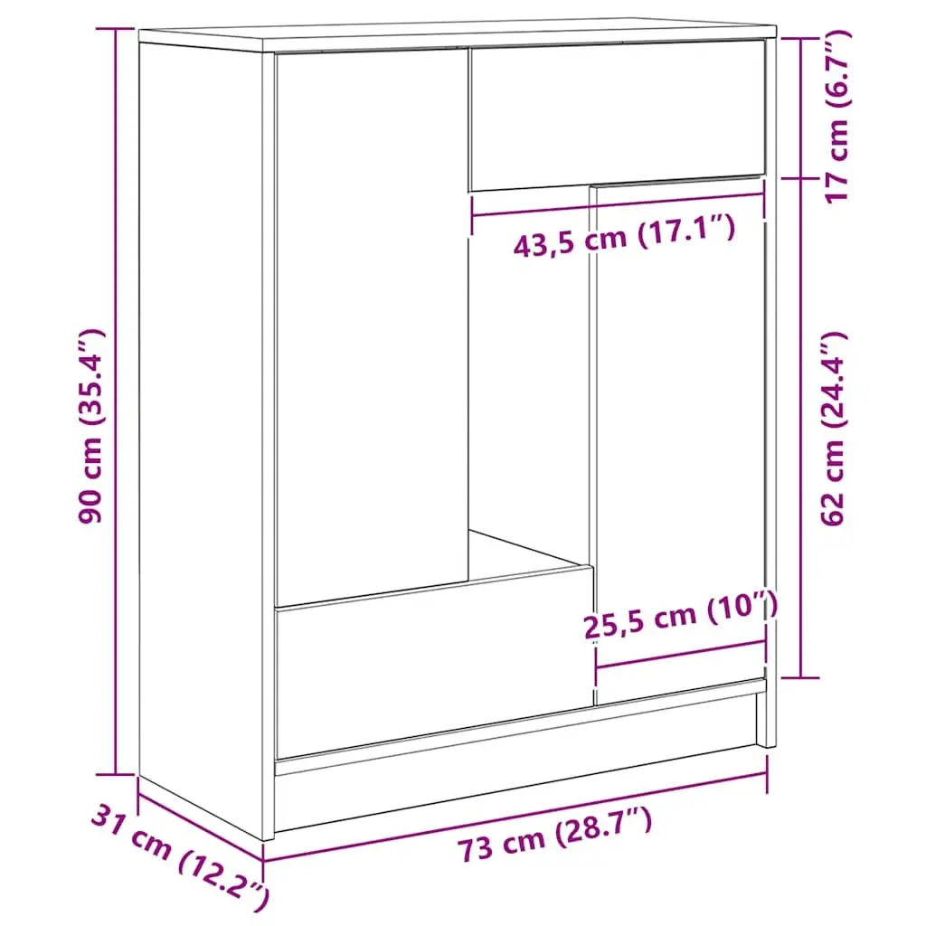 White Sideboard Buffet Cabinet with Doors and Drawers 73cm Width
