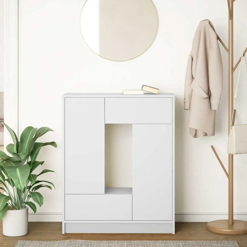 White Sideboard Buffet Cabinet with Doors and Drawers 73cm Width