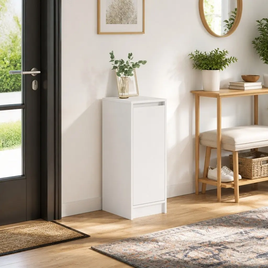 Shoe Cabinet Storage Organiser White Engineered Wood Cupboard with Doors 29.5 x 34 x 76 cm