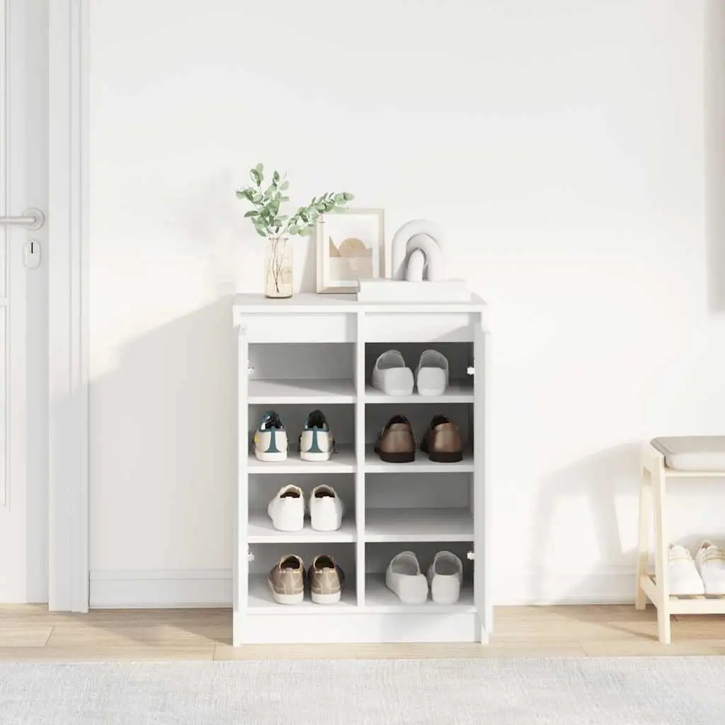 Shoe Cabinet White Engineered Wood 57x34x76cm Doors