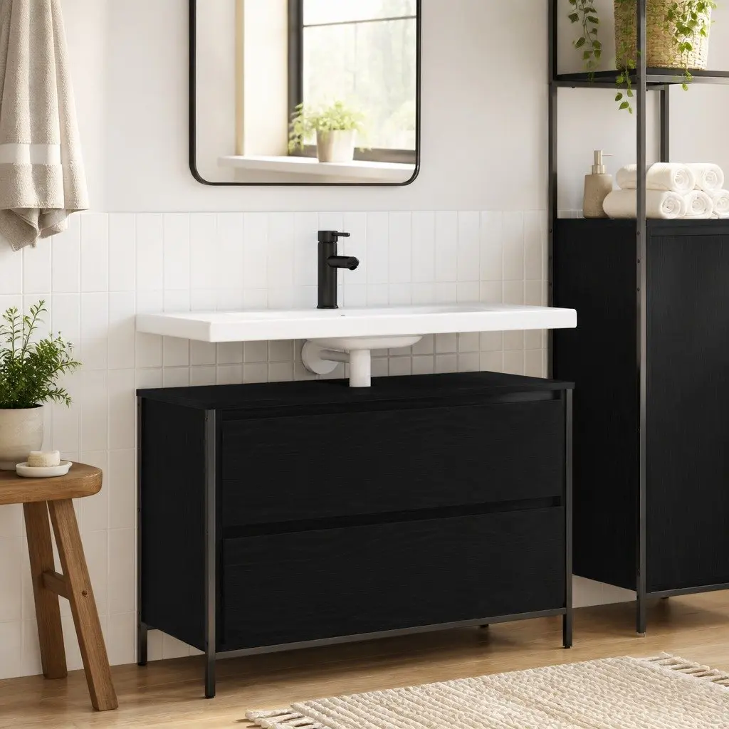 Bathroom Vanity Unit Storage Cabinet Black Oak 90x34.5x60cm