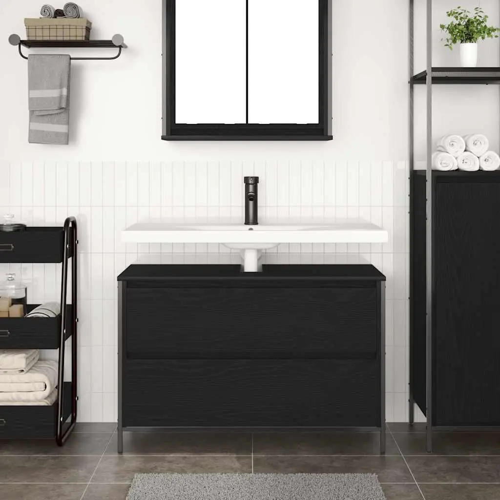 Bathroom Vanity Unit Storage Cabinet Black Oak 90x34.5x60cm