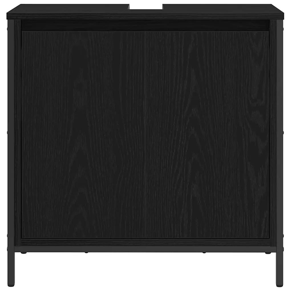 Bathroom Vanity Cabinet Black 60cm Engineered Wood 2 Storage Compartments