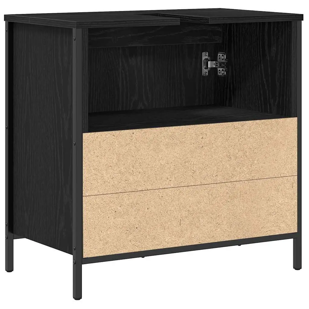 Bathroom Vanity Cabinet Black 60cm Engineered Wood 2 Storage Compartments