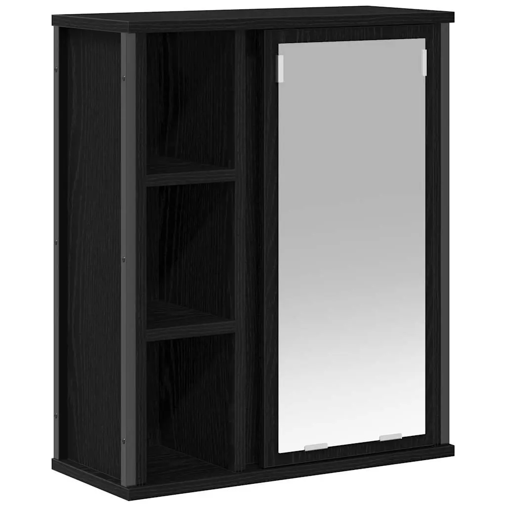 Bathroom Cabinet with Mirror Black Oak Wall-Mounted Storage Unit 50W x 21D x 60H cm