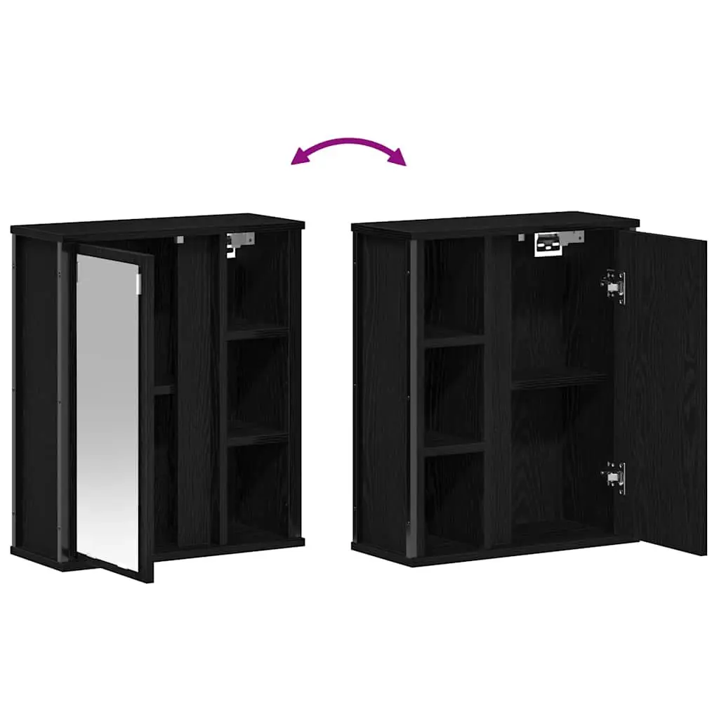 Bathroom Cabinet with Mirror Black Oak Wall-Mounted Storage Unit 50W x 21D x 60H cm
