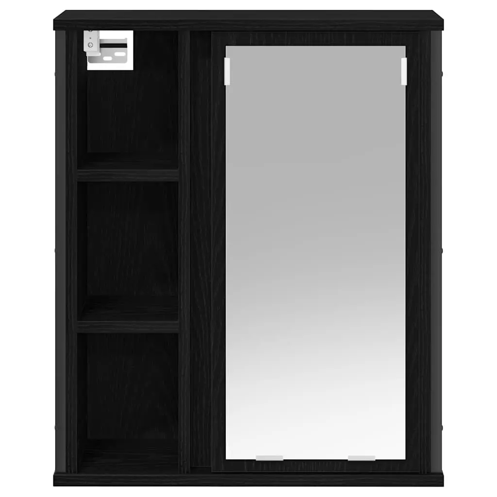 Bathroom Cabinet with Mirror Black Oak Wall-Mounted Storage Unit 50W x 21D x 60H cm