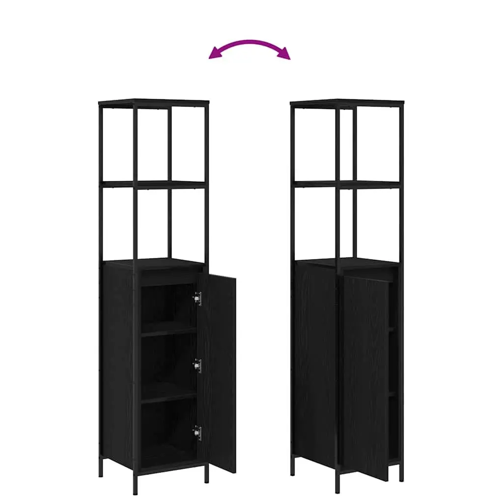 Bathroom Cabinet Black Oak Storage Shelves 36x35x165cm