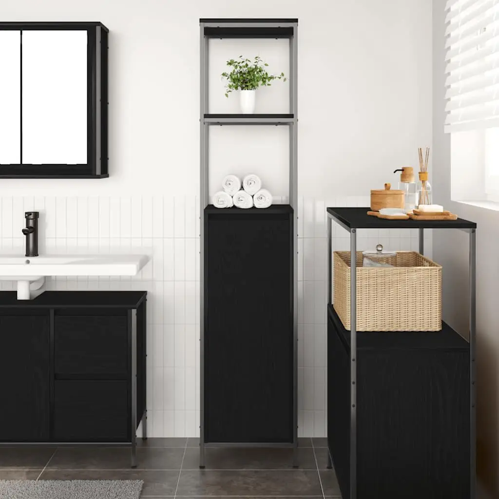 Bathroom Cabinet Black Oak Storage Shelves 36x35x165cm