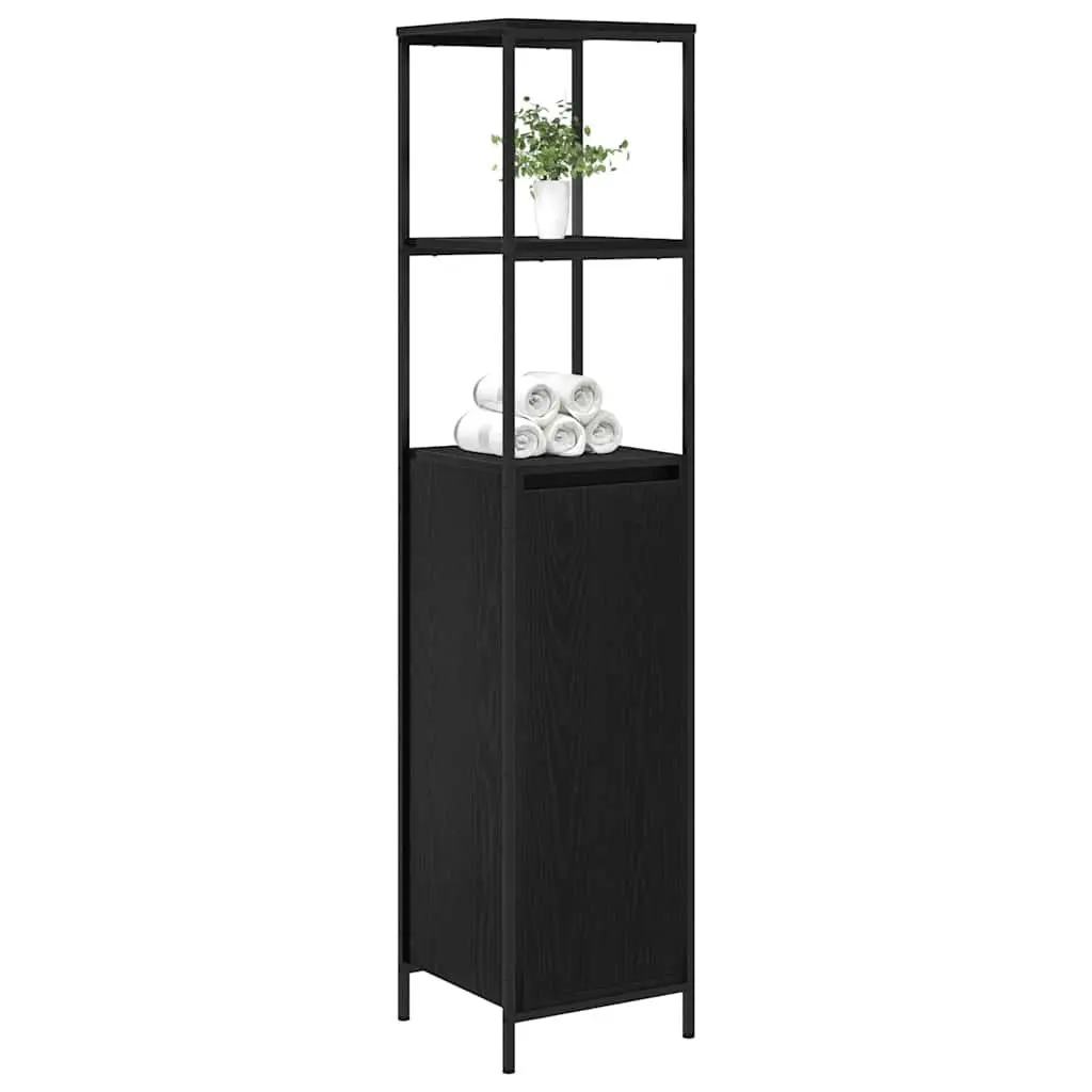 Bathroom Cabinet Black Oak Storage Shelves 36x35x165cm