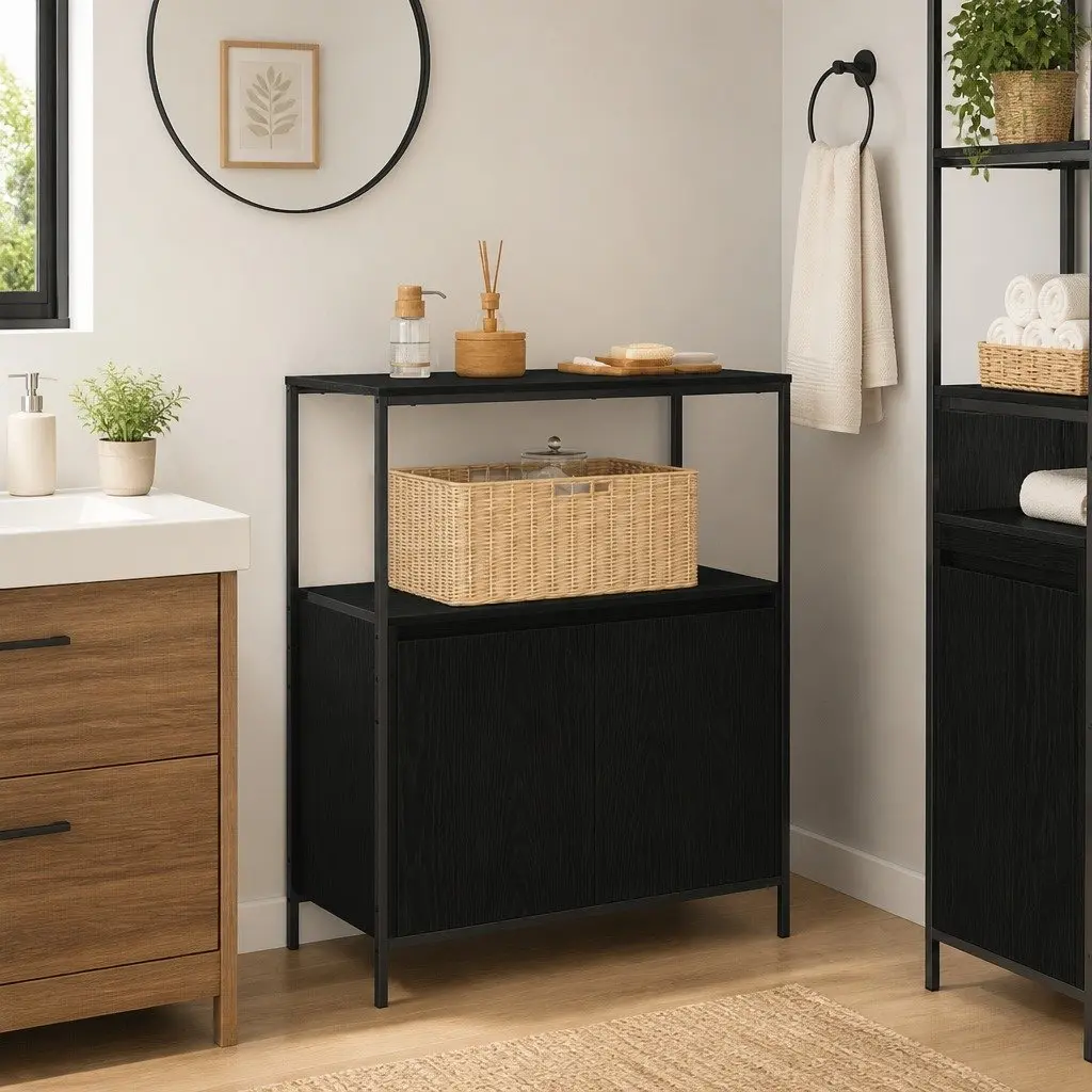 Bathroom Vanity Cabinet Black Oak 76.5W x 35D x 95H cm Storage Unit Organiser
