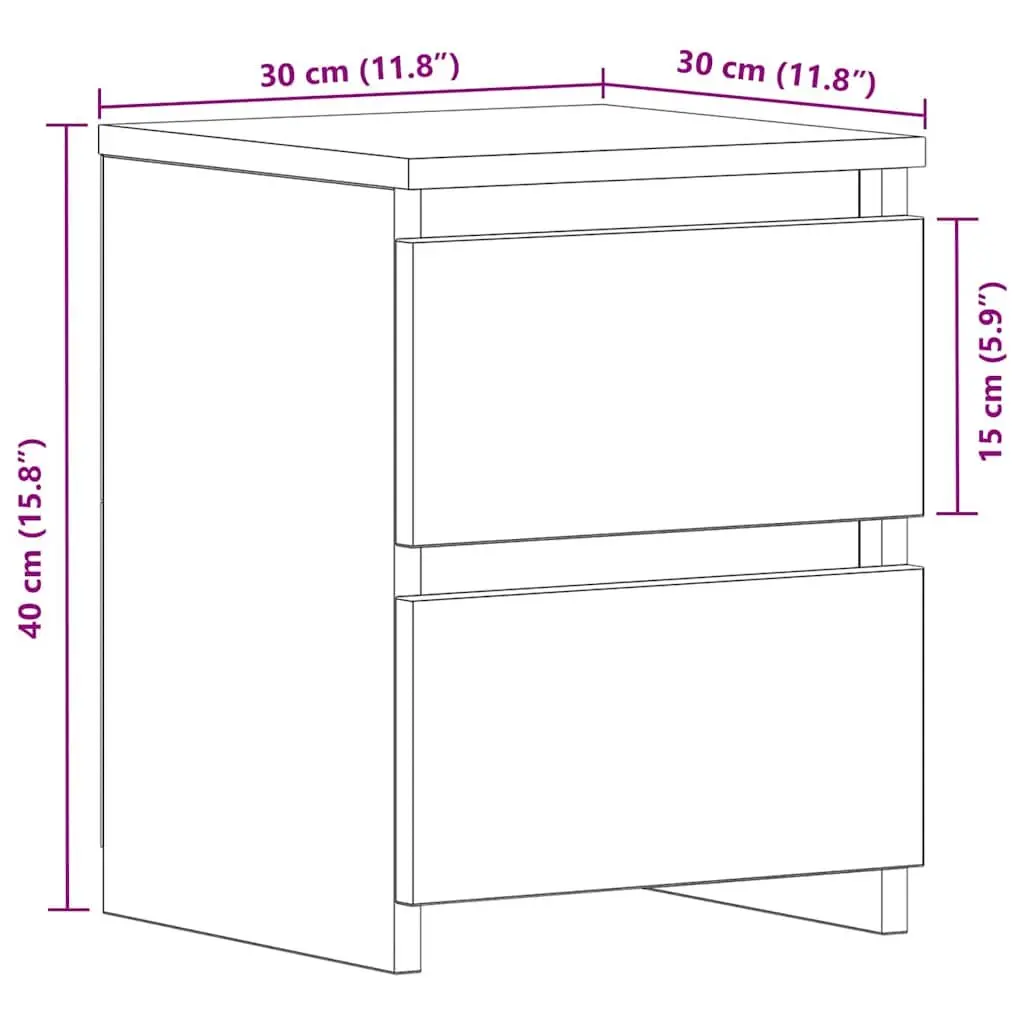 Bedside Cabinet Black 2 Pieces Compact Nightstand Storage Drawer