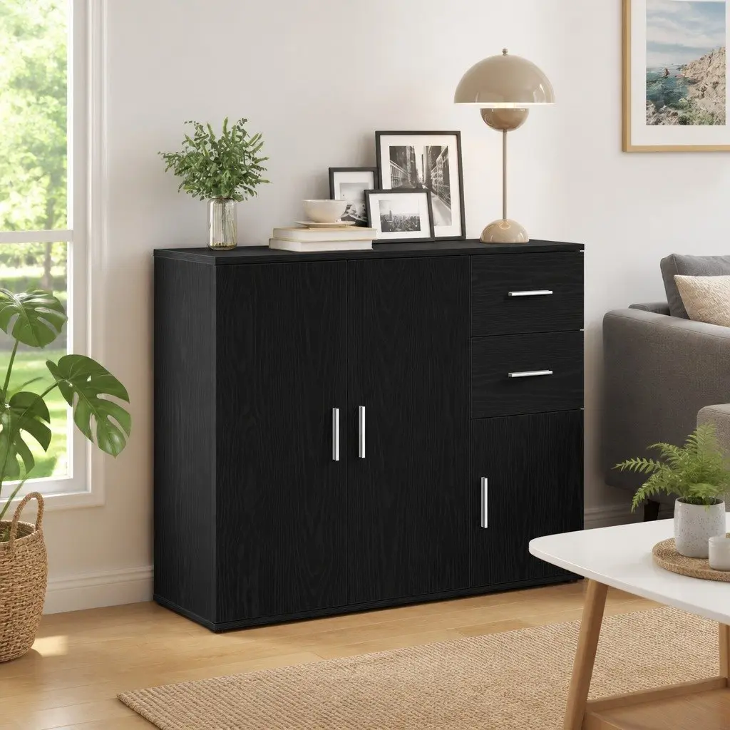 Sideboard Black Oak 91x29.5x75 cm Storage Cabinet Cupboard Furniture