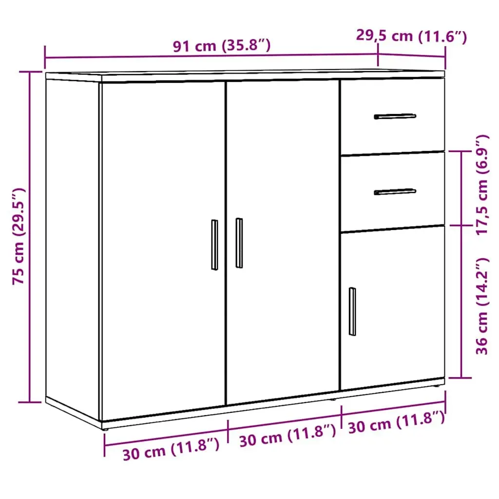 Sideboard Black Oak 91x29.5x75 cm Storage Cabinet Cupboard Furniture