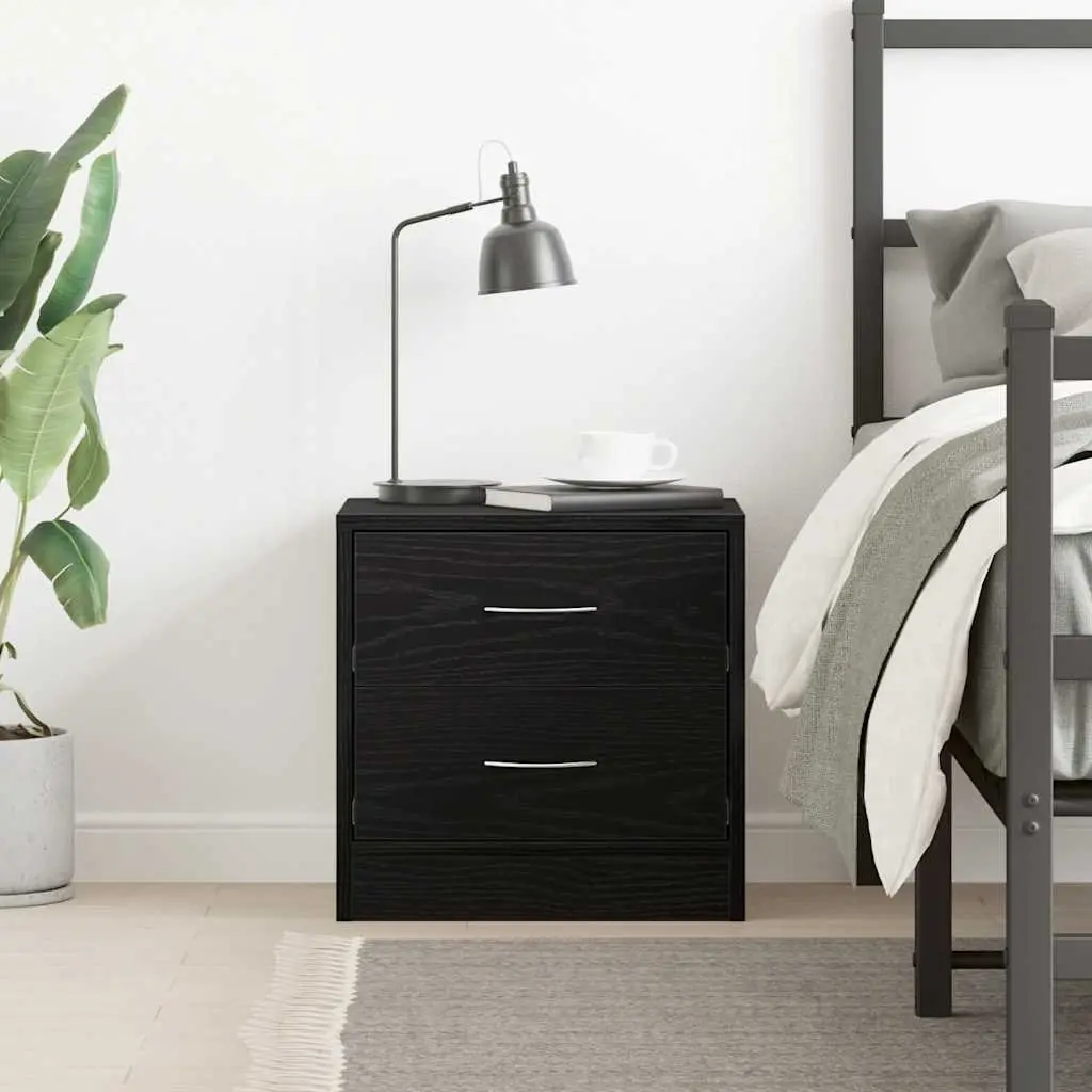 Bedside Cabinet Black Oak 40x30x40cm 2 Drawer Nightstand Storage Organiser