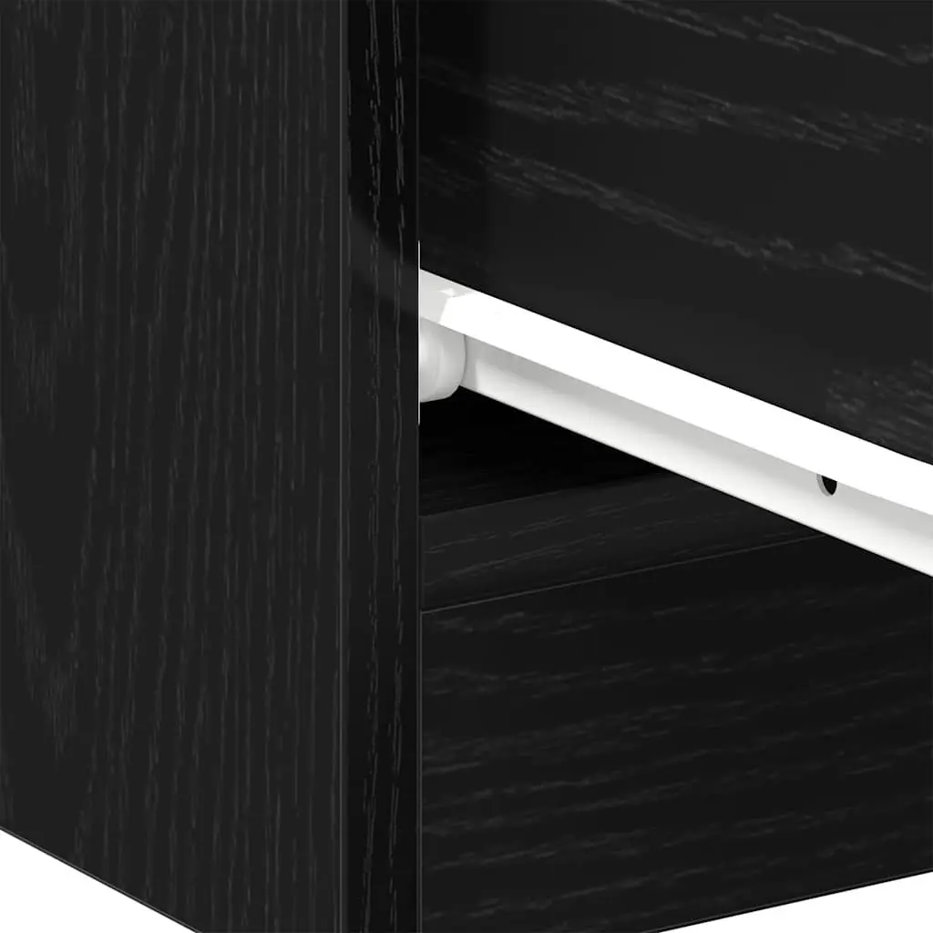 Bedside Cabinet Black Oak 40x30x40cm 2 Drawer Nightstand Storage Organiser