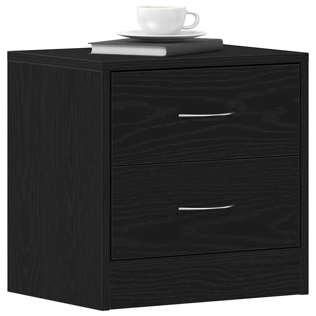 Bedside Cabinet Black Oak 40x30x40cm 2 Drawer Nightstand Storage Organiser