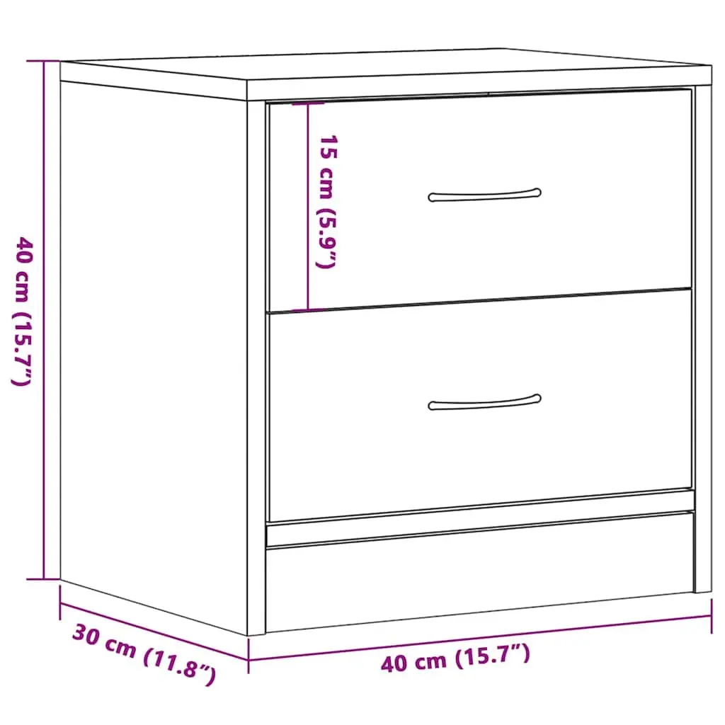 Bedside Cabinet Black Oak 40x30x40 cm Nightstand with 2 Drawers Storage Table