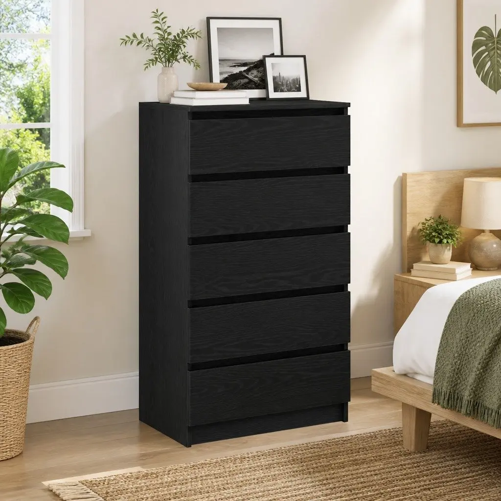 Drawer Cabinet Black Oak 60x36x103 cm 5 Drawers Storage Chest Sideboard