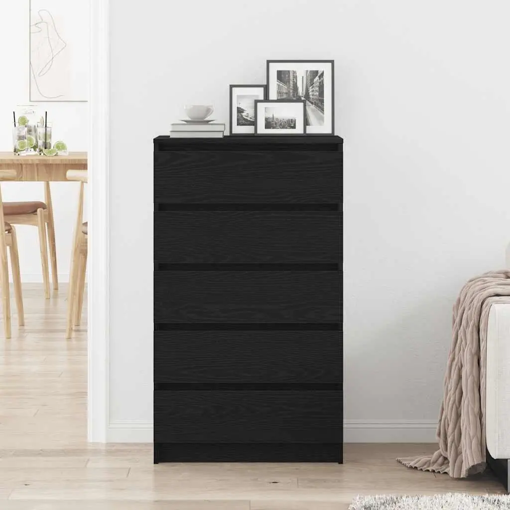 Drawer Cabinet Black Oak 60x36x103 cm 5 Drawers Storage Chest Sideboard