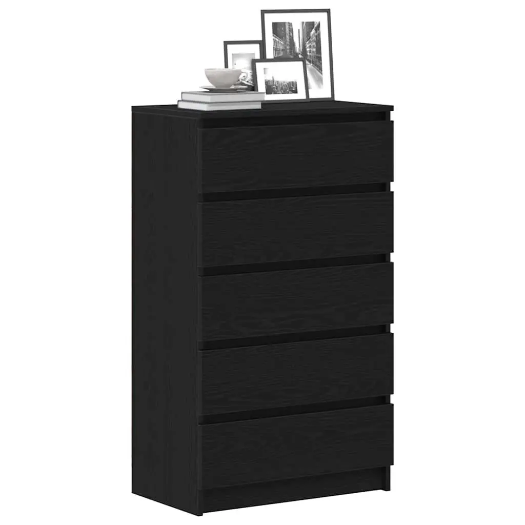 Drawer Cabinet Black Oak 60x36x103 cm 5 Drawers Storage Chest Sideboard