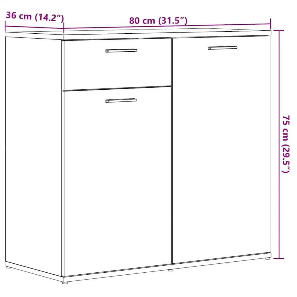 Sideboard Black Oak 80x36x75cm Engineered Wood Storage Cabinet Buffet