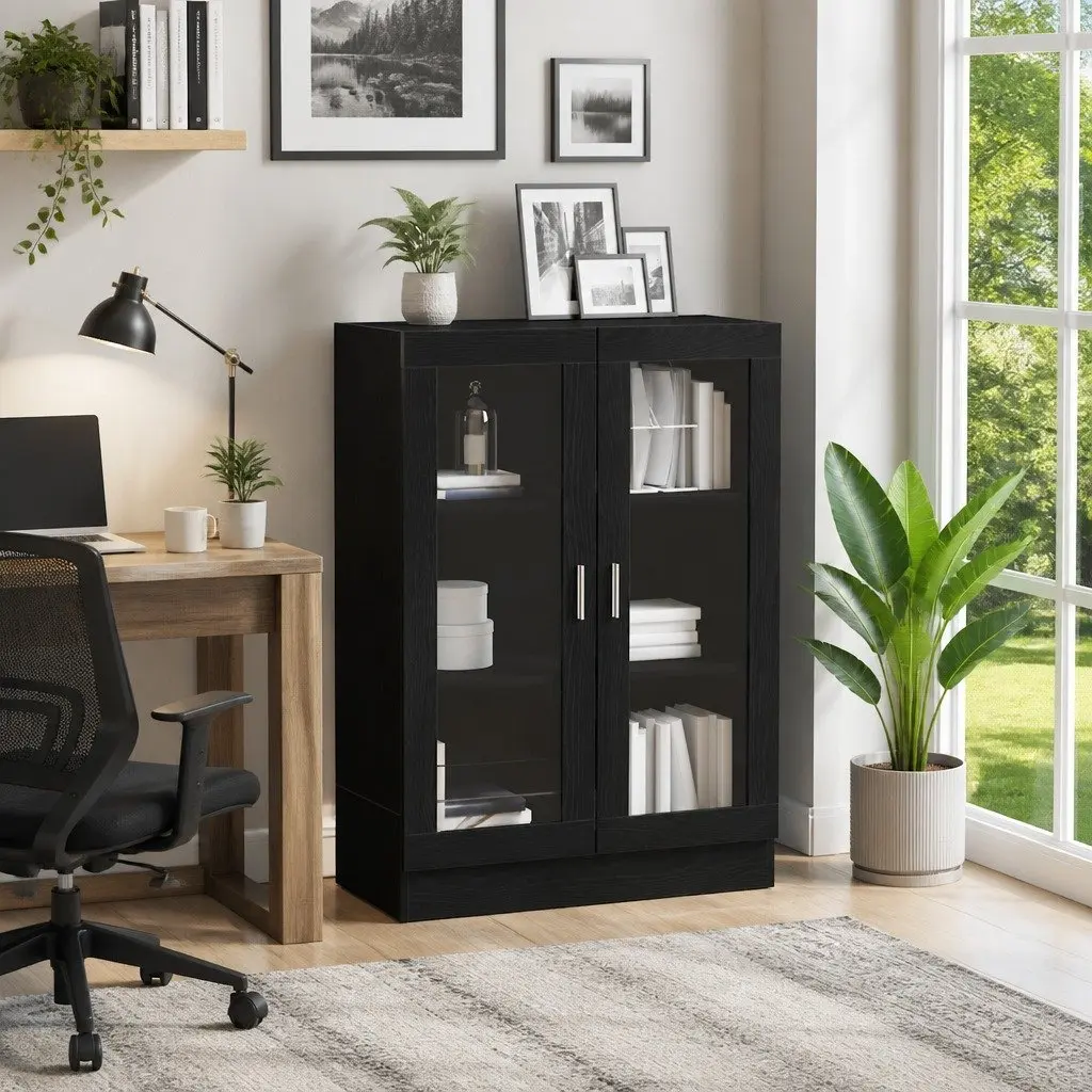 Book Cabinet Black Oak 82.5x30.5x115 cm Engineered Wood Storage Shelves
