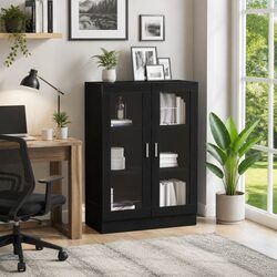Charming Black Oak Book Cabinet for Display and Storage