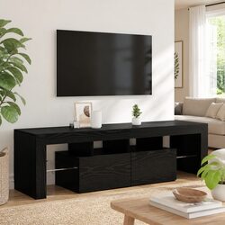 Elegant Black Oak TV Cabinet with RGB LED Lighting