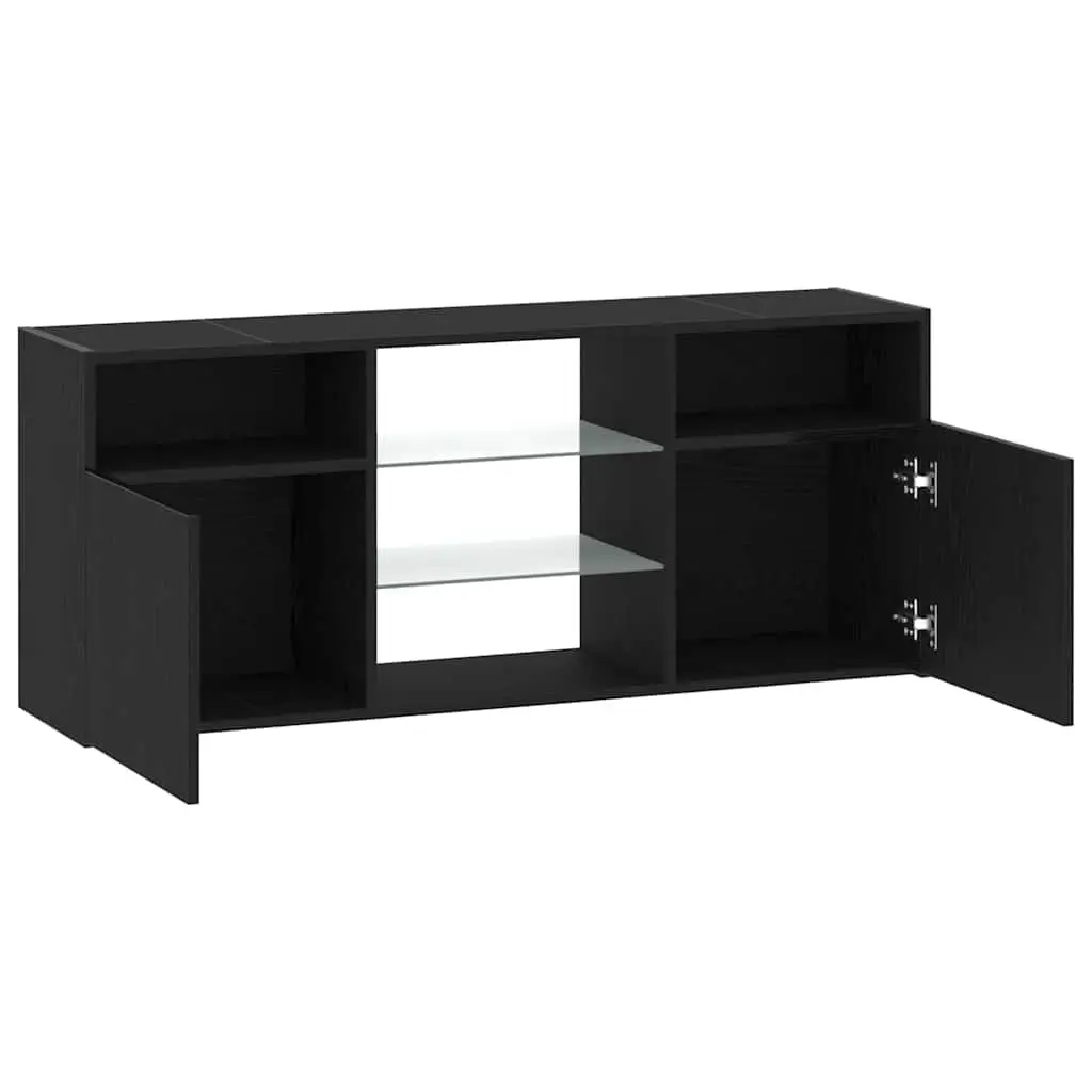 TV Cabinet RGB LED Lights Black Oak Engineered Wood Storage Unit 120W x 30D x 50H cm