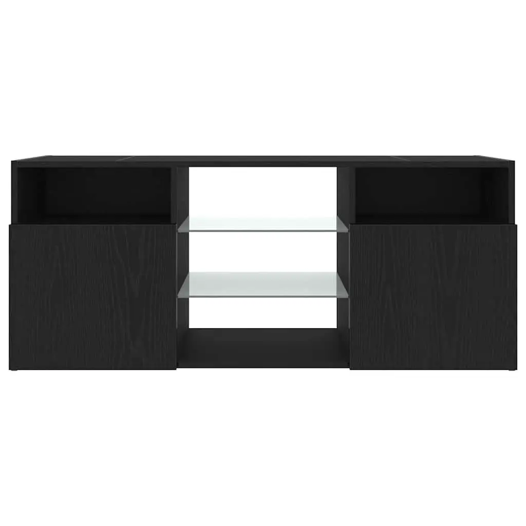 TV Cabinet RGB LED Lights Black Oak Engineered Wood Storage Unit 120W x 30D x 50H cm