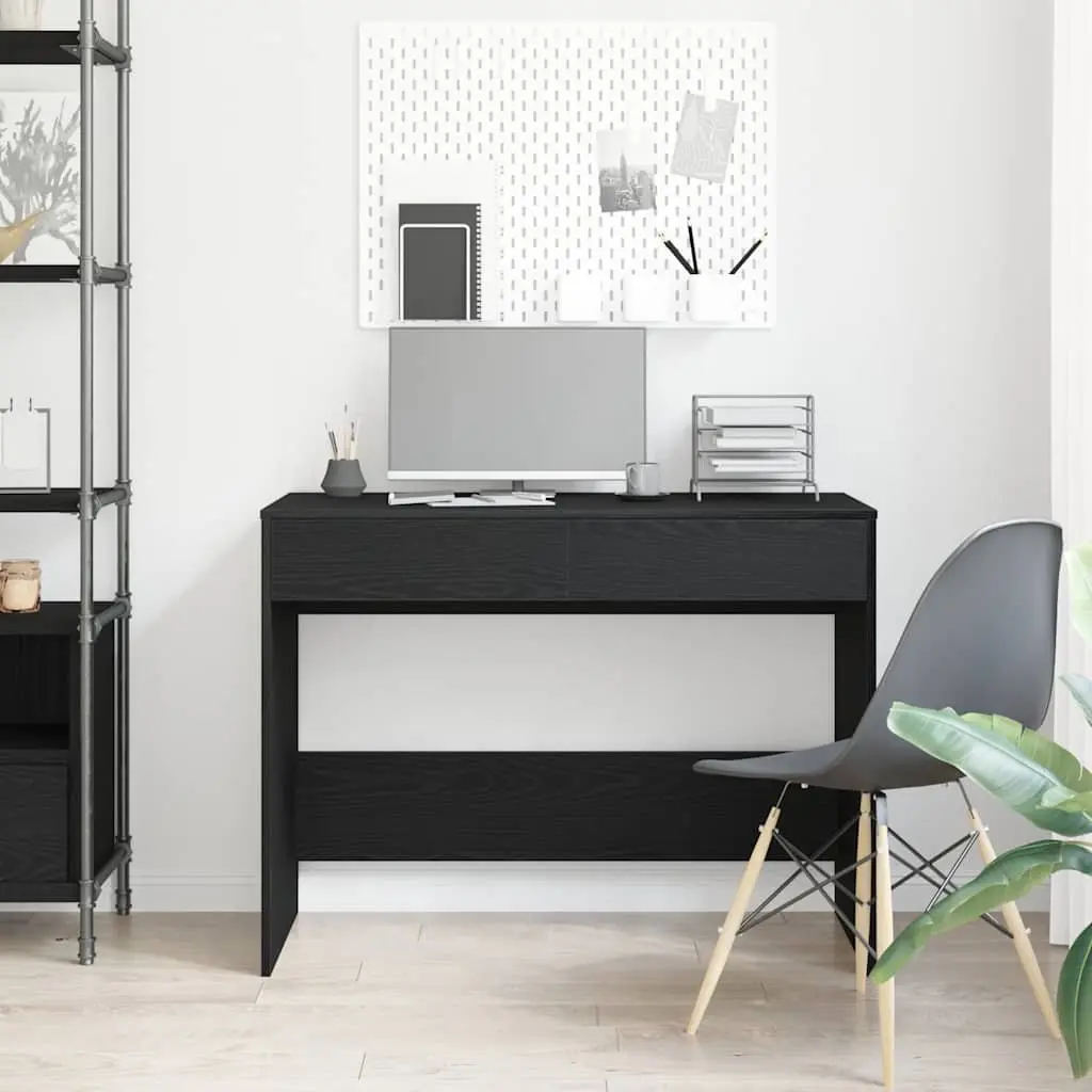 Office Desk Black Oak 2 Drawers Storage 101x50x76.5cm