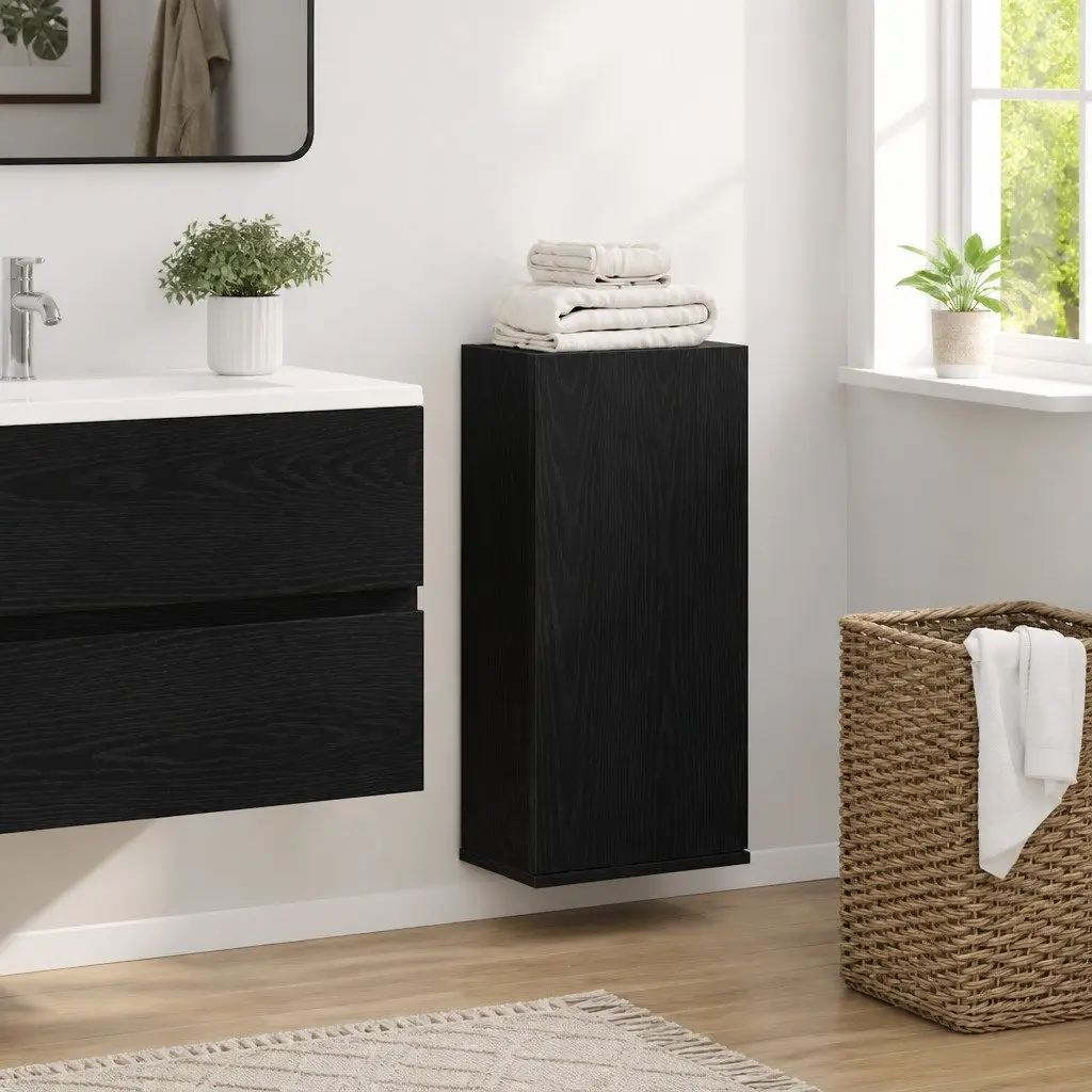 Bathroom Cabinet Wall-mounted Black Oak Engineered Wood Storage Unit 32x20x67 cm